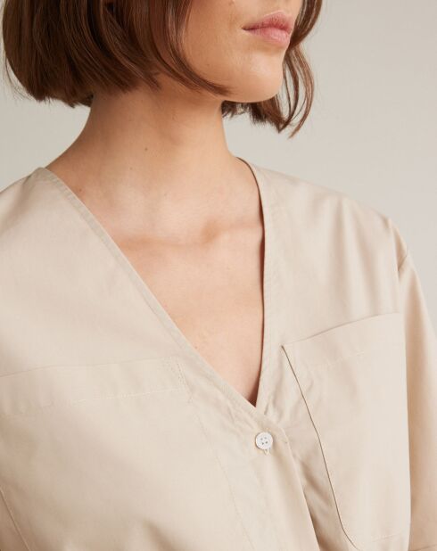 Robe longue en Popeline craquante beige clair