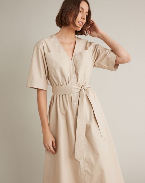 Robe longue en Popeline craquante beige clair