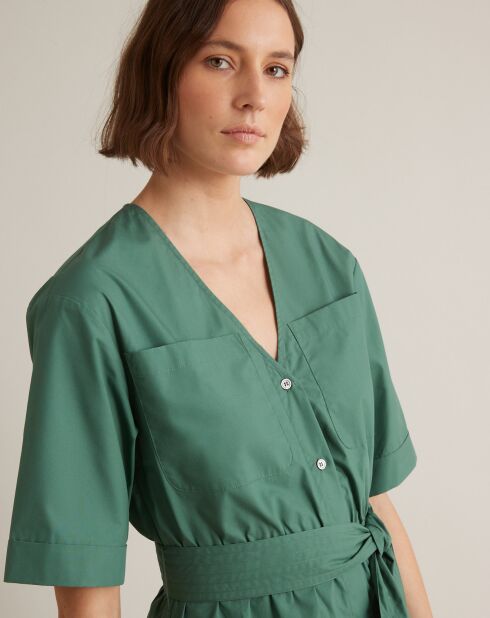 Robe longue en Popeline craquante verte