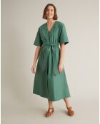 Robe longue en Popeline craquante verte