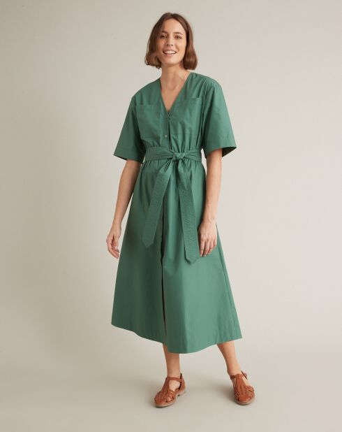 Robe longue en Popeline craquante verte
