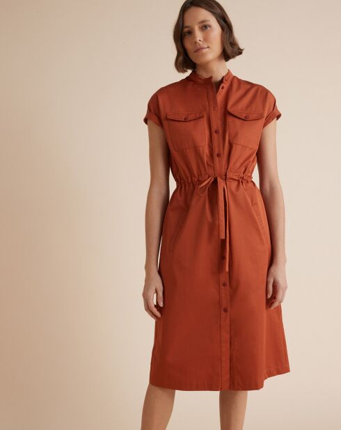 Robe courte en Popeline satinée orange foncé