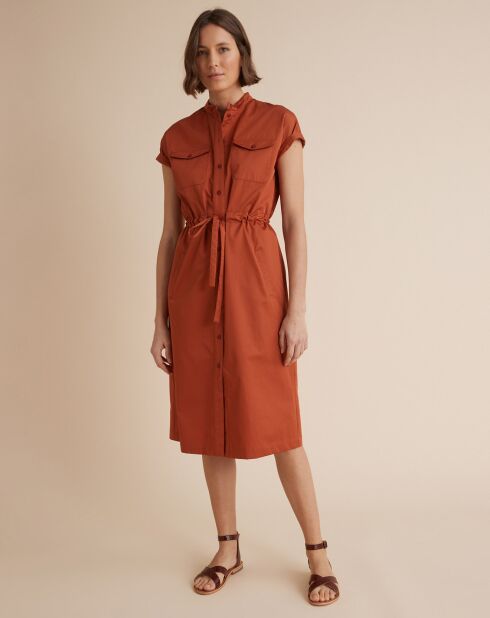 Robe courte en Popeline satinée orange foncé