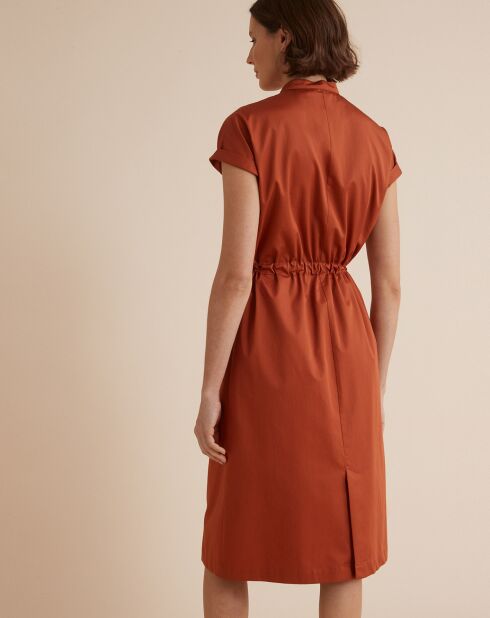Robe courte en Popeline satinée orange foncé