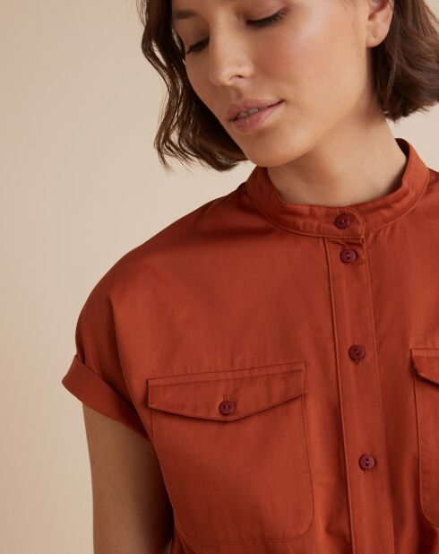 Robe courte en Popeline satinée orange foncé