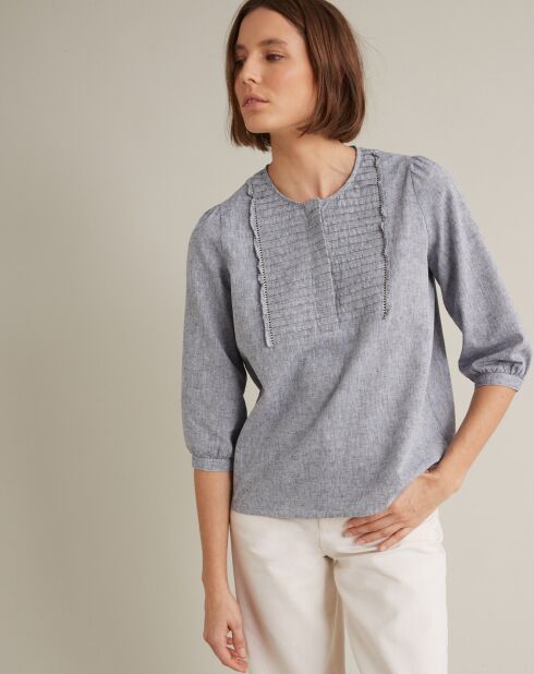 Blouse en Coton & Lin chambray bleue