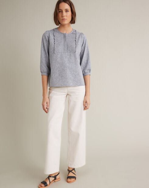 Blouse en Coton & Lin chambray bleue