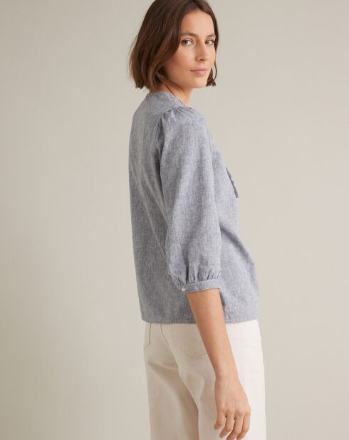 Blouse en Coton & Lin chambray bleue