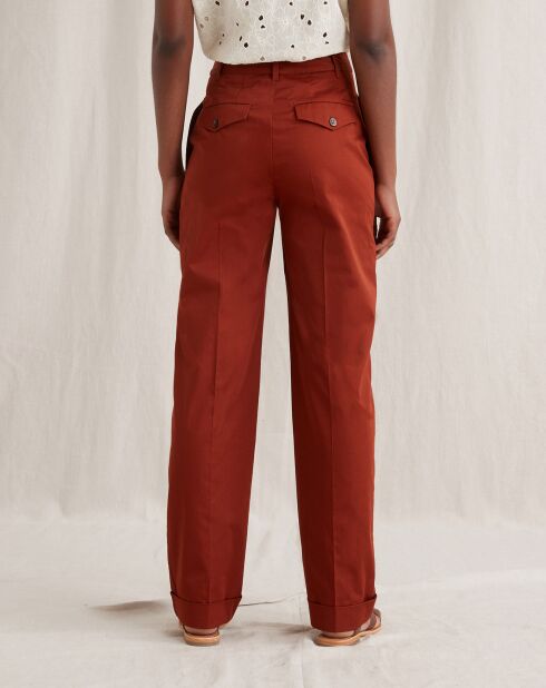 Pantalon large en Popeline satinée orange foncé