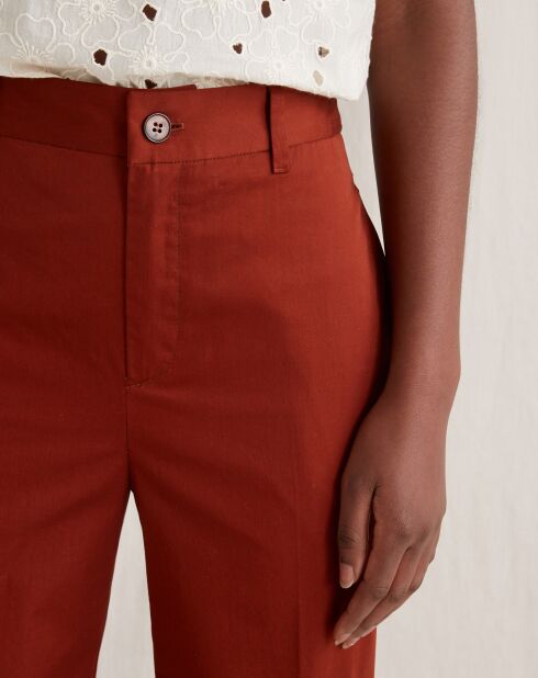 Pantalon large en Popeline satinée orange foncé