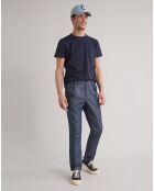 Pantalon carotte stretch en Coton & Lin bleu