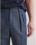 Pantalon carotte stretch en Coton & Lin bleu