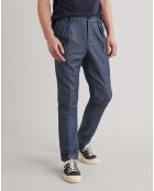 Pantalon carotte stretch en Coton & Lin bleu