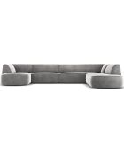 Canapé d'angle Panoramique droit Velours Charles 7 Places gris clair - 366x273x69 cm