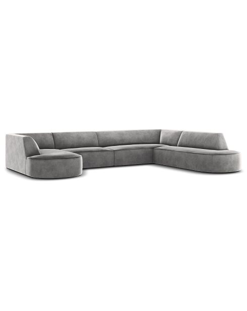 Canapé d'angle Panoramique droit Velours Charles 7 Places gris clair - 366x273x69 cm