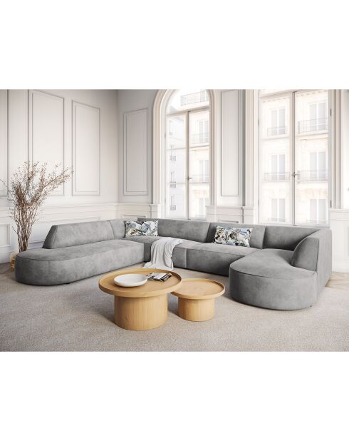 Canapé d'angle Panoramique droit Velours Charles 7 Places gris clair - 366x273x69 cm