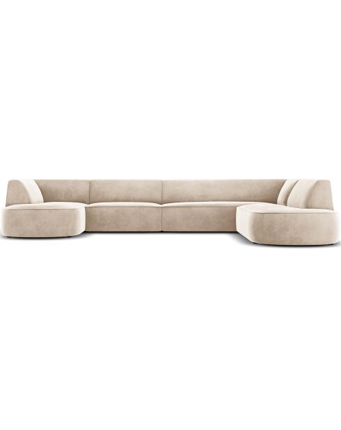 Rechtes Panorama-Ecksofa Velours Charles 7 Seater hellbeige - 366x273x69 cm