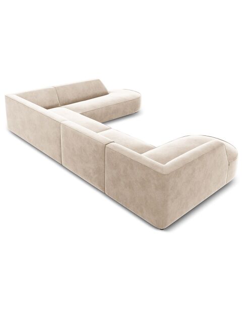 Rechtes Panorama-Ecksofa Velours Charles 7 Seater hellbeige - 366x273x69 cm