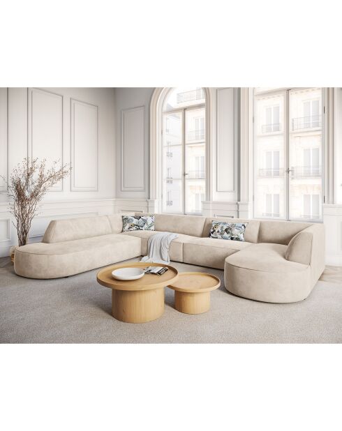 Rechtes Panorama-Ecksofa Velours Charles 7 Seater hellbeige - 366x273x69 cm