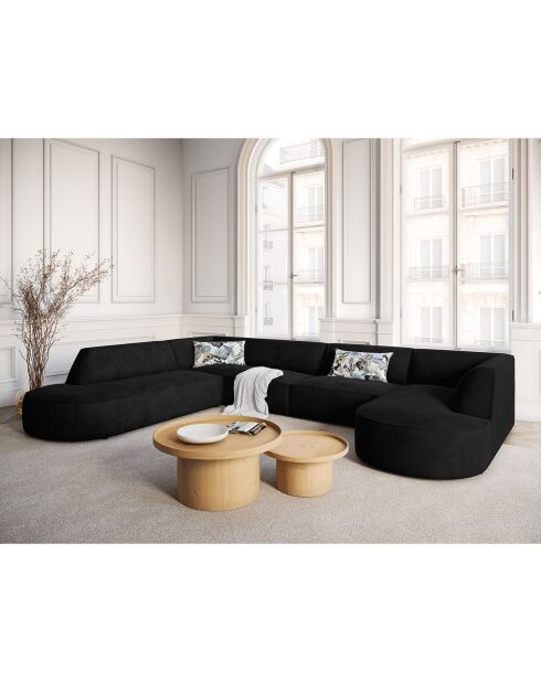 Canapé d'angle Panoramique gauche Velours Charles 7 Places noir - 366x273x69 cm