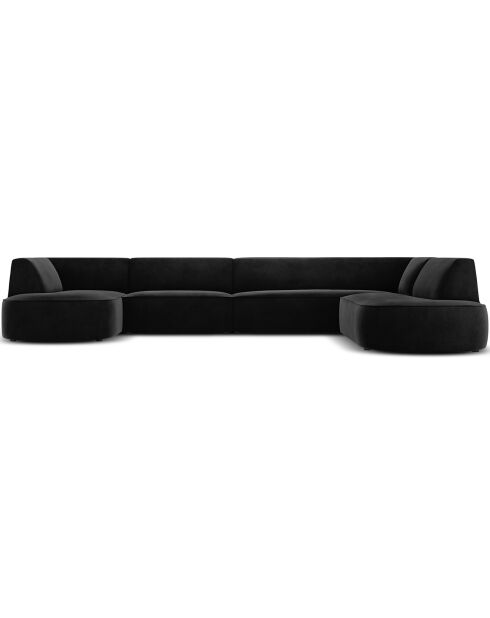 Canapé d'angle Panoramique droit Velours Charles 7 Places noir - 366x273x69 cm