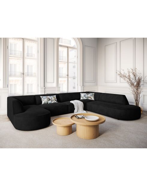 Canapé d'angle Panoramique droit Velours Charles 7 Places noir - 366x273x69 cm