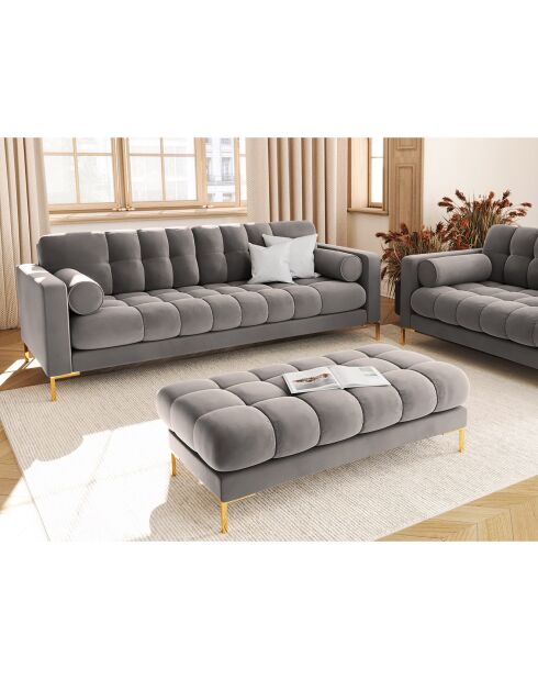 Canapé Velours Bali 4 Places gris clair - 217x92x75 cm
