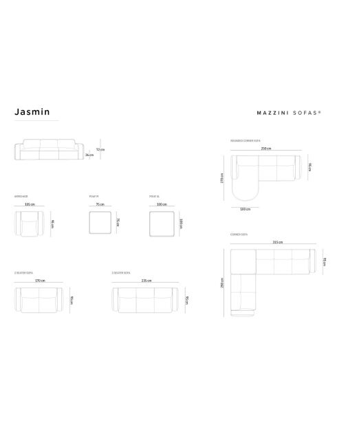 Canapé Velours Jasmin 3 Places gris - 235x95x72 cm