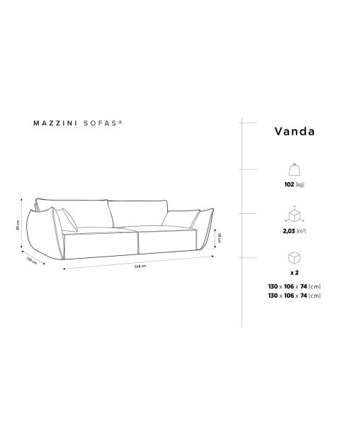 Canapé Vanda 4 Places bleu roi - 248x100x85 cm
