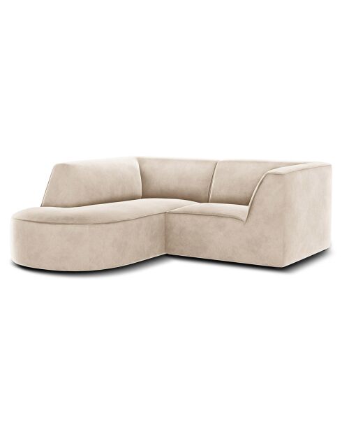 Canapé d'angle gauche Velours Charles 3 Places beige clair - 186x180x69 cm