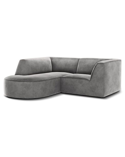 Canapé d'angle gauche Velours Charles 3 Places gris clair - 186x180x69 cm