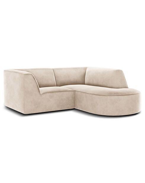 Canapé d'angle droit Velours Charles 3 Places beige clair - 186x180x69 cm