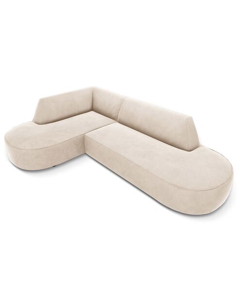 Canapé d'angle gauche Velours Charles 4 Places beige clair - 273x180x69 cm