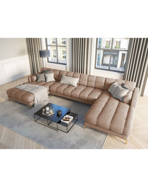 Canapé Panoramique Velours Bali 7 Places beige - 383x185x75 cm