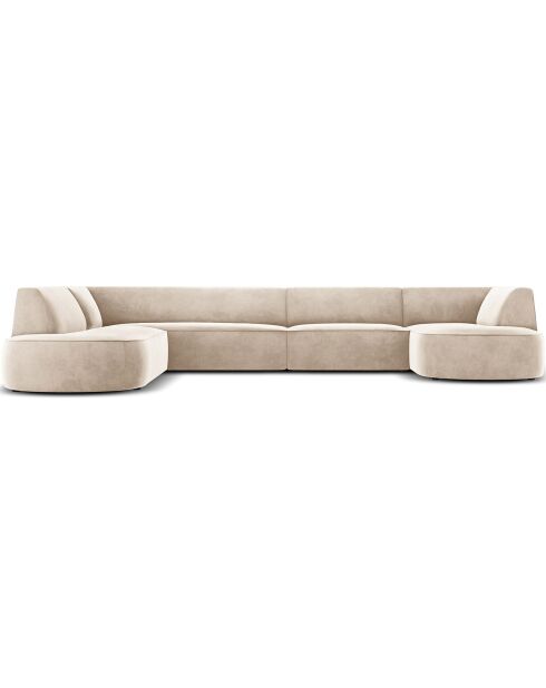Linkes Panorama-Ecksofa Velours Charles 7 Sitzer hellbeige - 366x273x69 cm