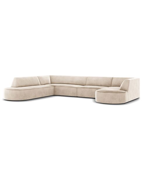 Linkes Panorama-Ecksofa Velours Charles 7 Sitzer hellbeige - 366x273x69 cm