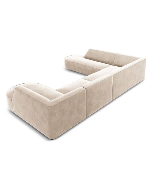 Linkes Panorama-Ecksofa Velours Charles 7 Sitzer hellbeige - 366x273x69 cm