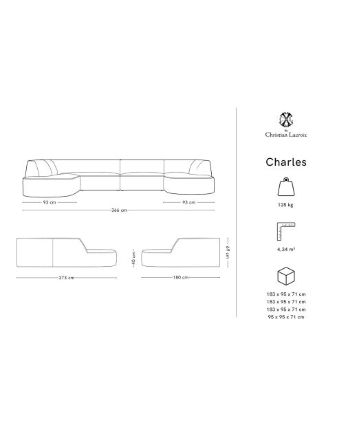 Linkes Panorama-Ecksofa Velours Charles 7 Sitzer hellbeige - 366x273x69 cm