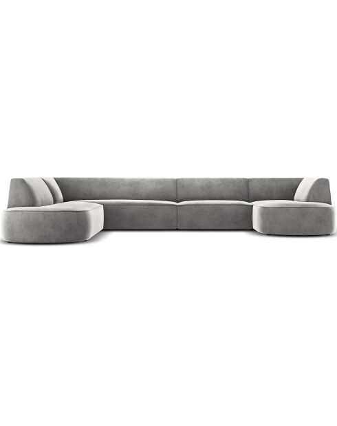 Canapé d'angle Panoramique gauche Velours Charles 7 Places gris clair - 366x273x69 cm