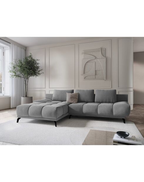 Canapé d'angle Gauche Convertible avec Coffre Velours Cirrus 5 Places gris - 290x182x90 cm