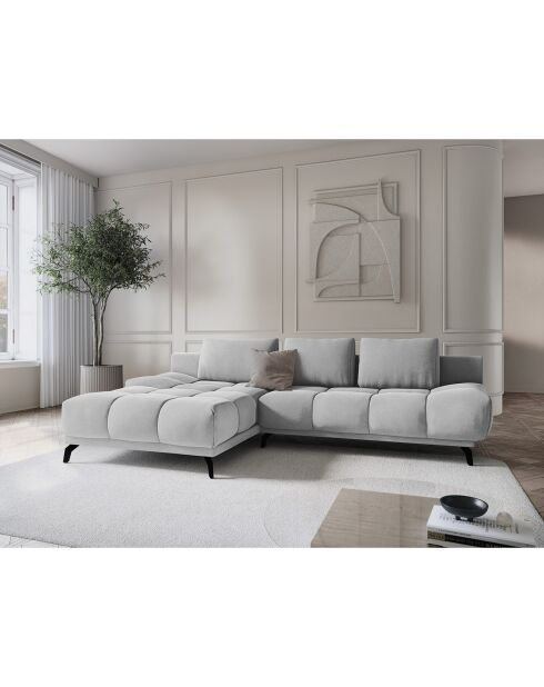 Canapé d'angle Gauche Convertible avec Coffre Velours Cirrus 5 Places gris clair - 290x182x90 cm