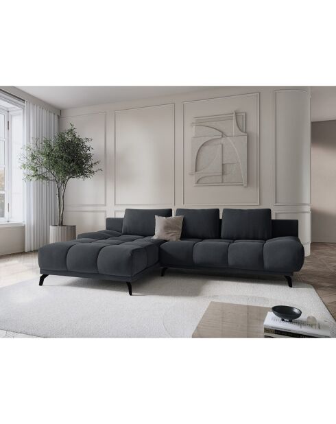 Canapé d'angle Gauche Convertible avec Coffre Velours Cirrus 5 Places gris foncé - 290x182x90 cm