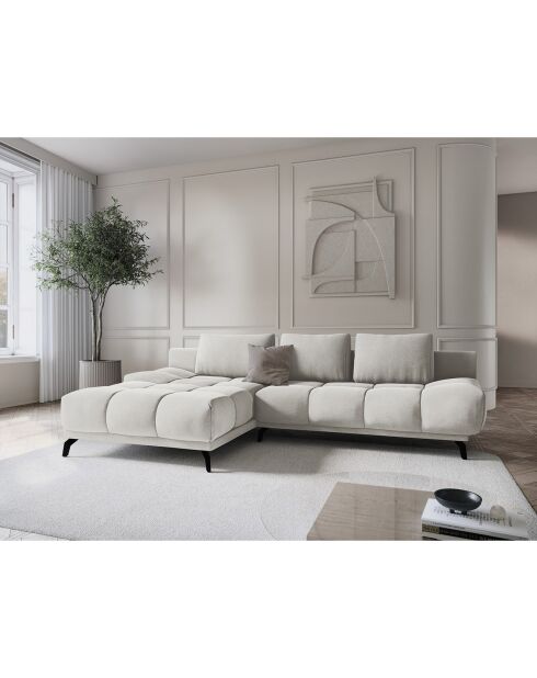 Canapé d'angle Gauche Convertible avec Coffre Velours Cirrus 5 Places beige clair - 290x182x90 cm