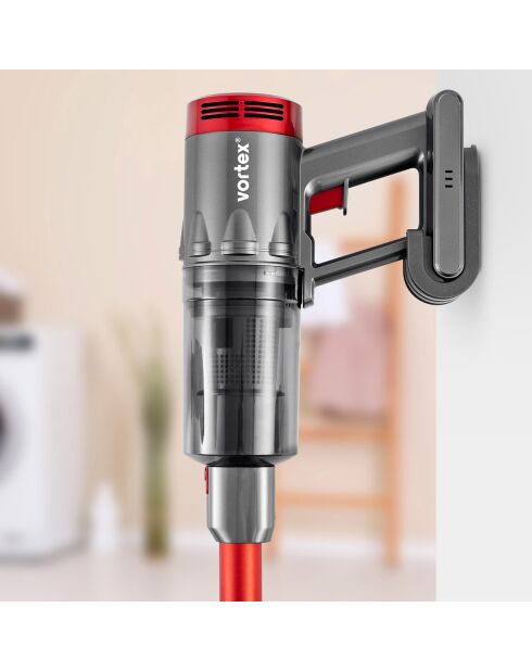 Aspirateur balai 2 en 1 sans fil gris/rouge - 23.5x23x119.5 cm