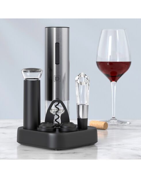 Elektrischer Korkenzieherkasten aus schwarzem Edelstahl - 12x12x20,3 cm