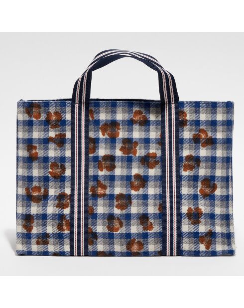 Sac Shopping 100% Laine Léone bleu/camel  - 30x42x20 cm
