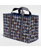 Sac Shopping 100% Laine Léone bleu/camel  - 30x42x20 cm