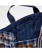 Sac Shopping 100% Laine Léone bleu/camel  - 30x42x20 cm