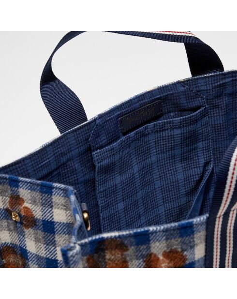 Sac Shopping 100% Laine Léone bleu/camel  - 30x42x20 cm