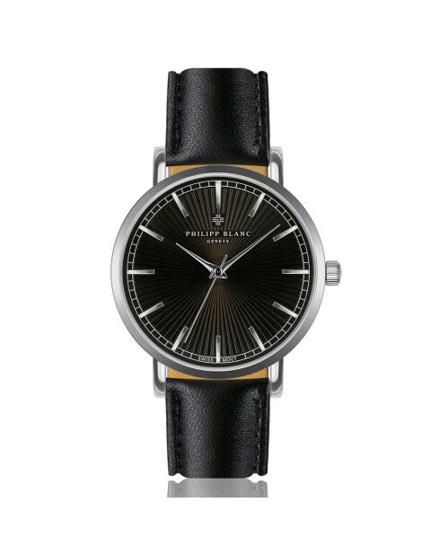 Montre Mixte en Cuir Vernier noire